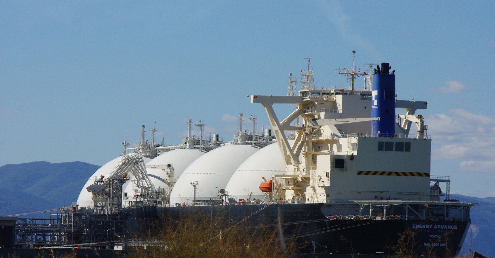 LNG tanker at a marine terminal — liquefied natural gas cargo